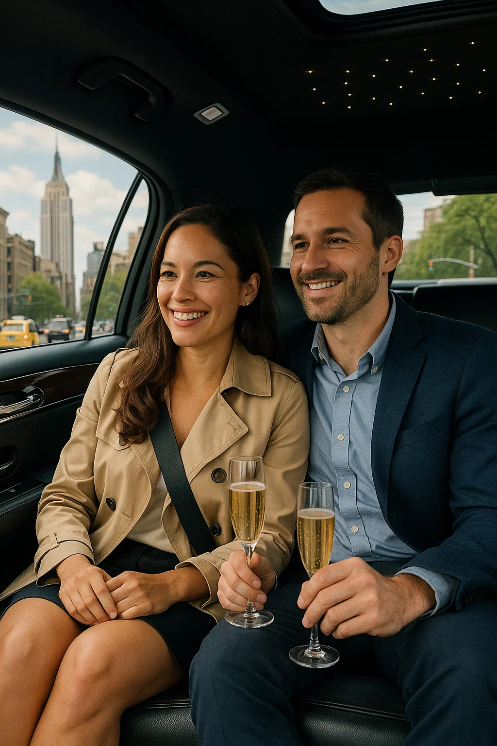 Couple in limousine touring the country